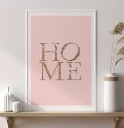 Quadro Decorativo Retangular Home Rosa Com Texture