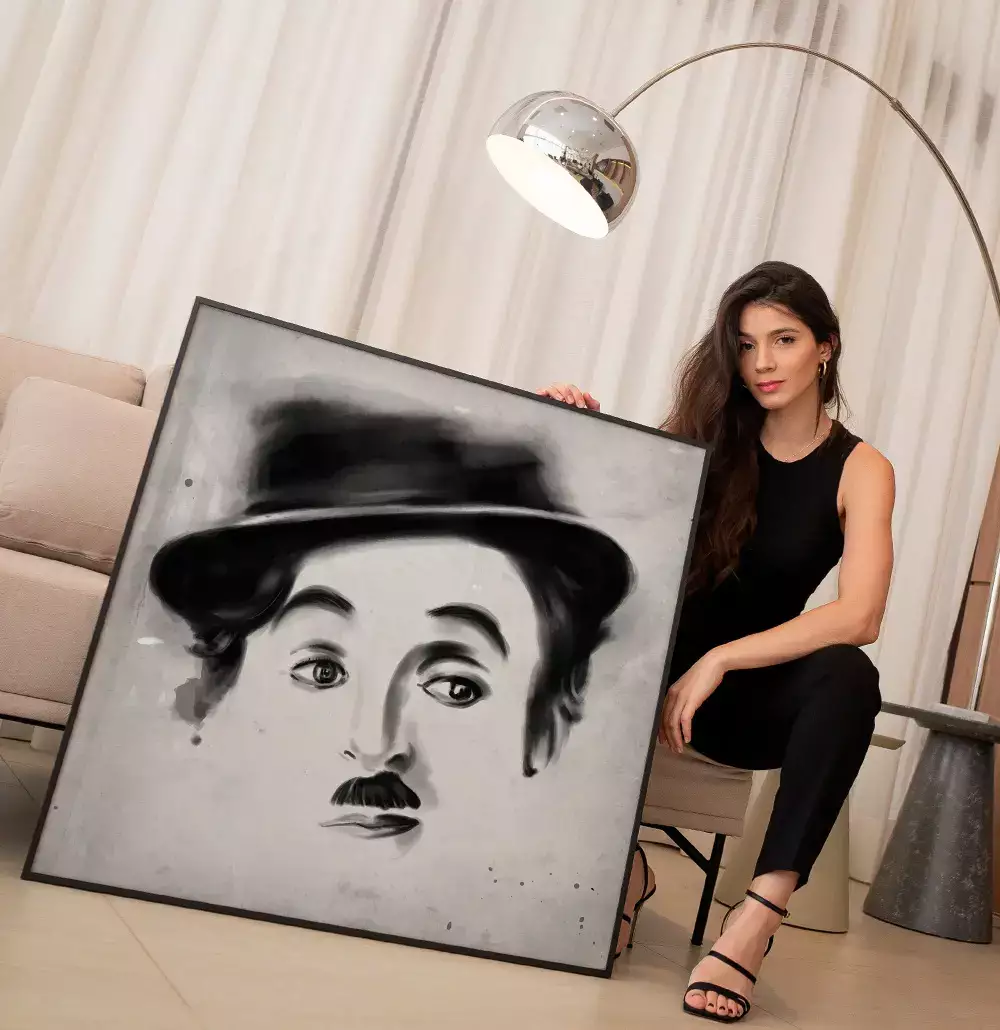 Quadro Decorativo Desenho Charles Chaplin com Textura