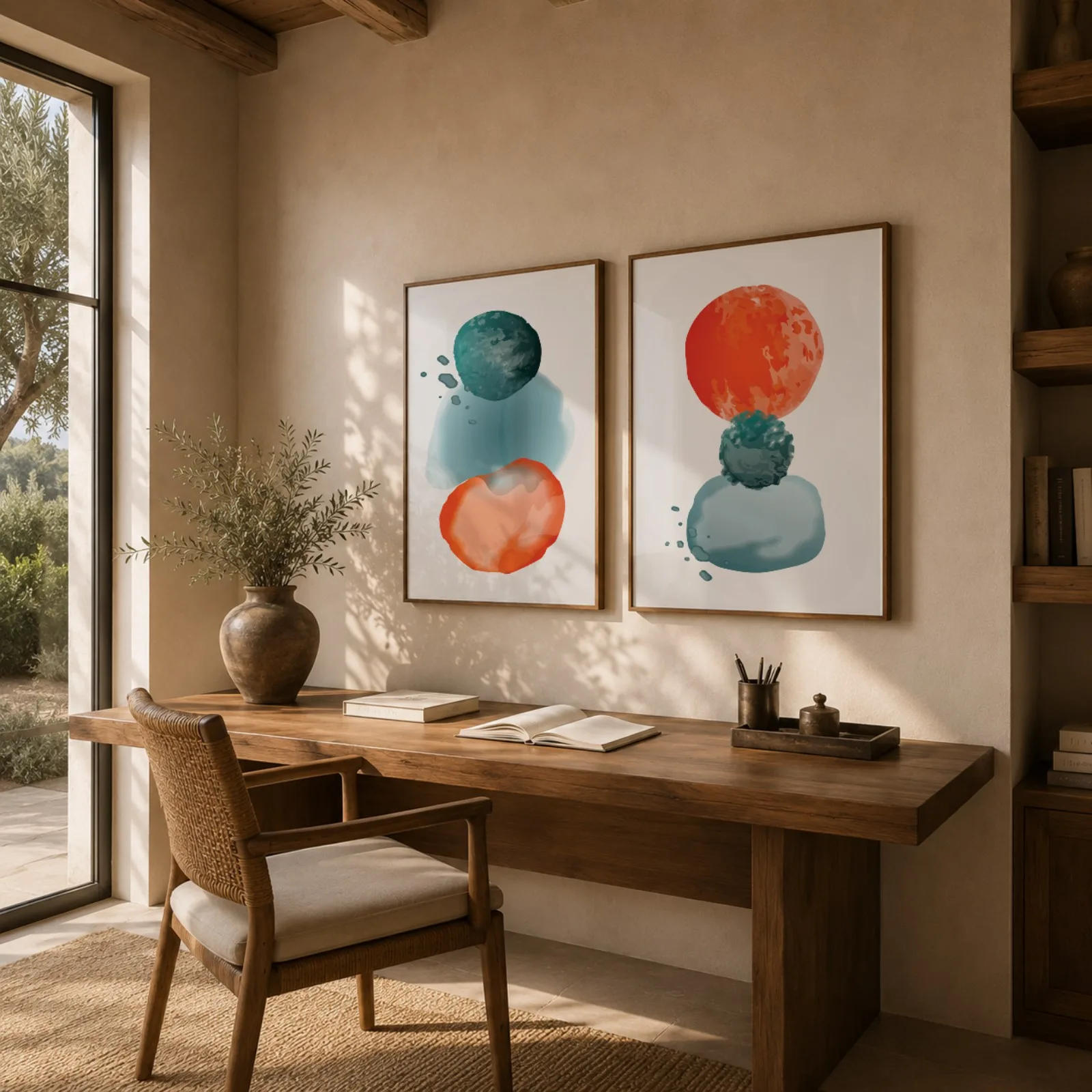 Kit Quadros Decorativos Aquarela Circular