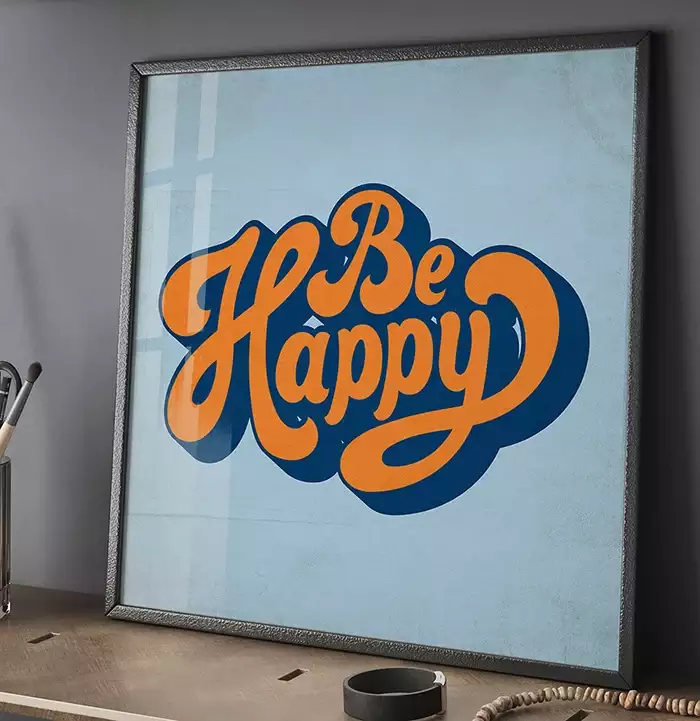 Quadro Decorativo Be Happy Tipografia Vintage com Textura